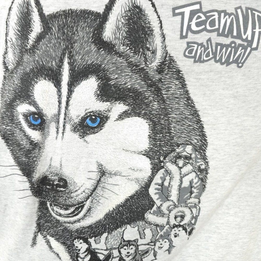 Dog Sled Racing T Shirt Mens Size Medium Vintage 90s Iditarod Made In USA - Picture 2 of 5